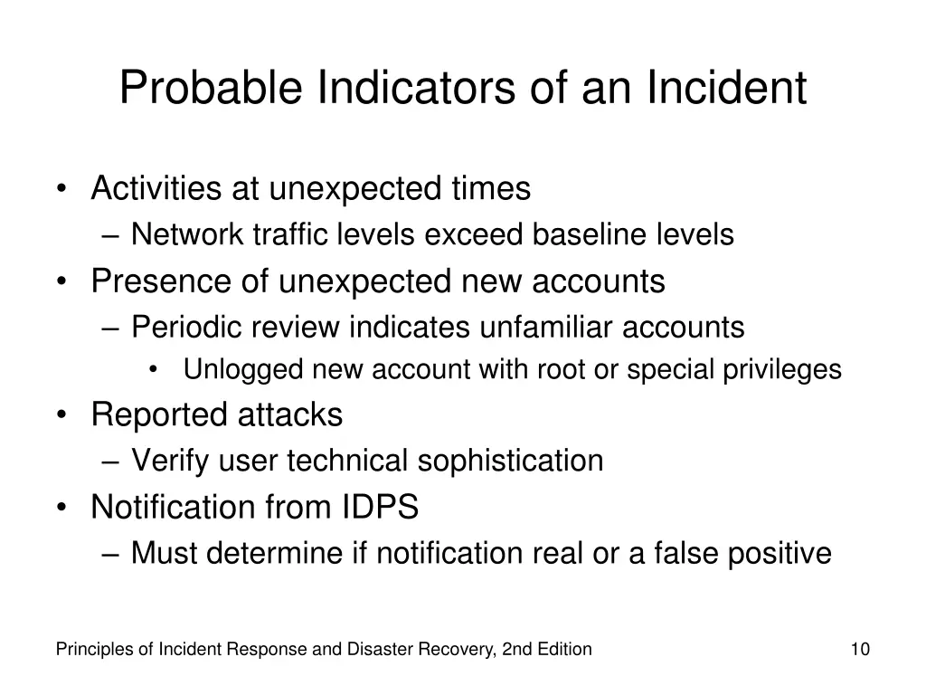 probable indicators of an incident