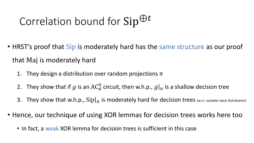 correlation bound for sip