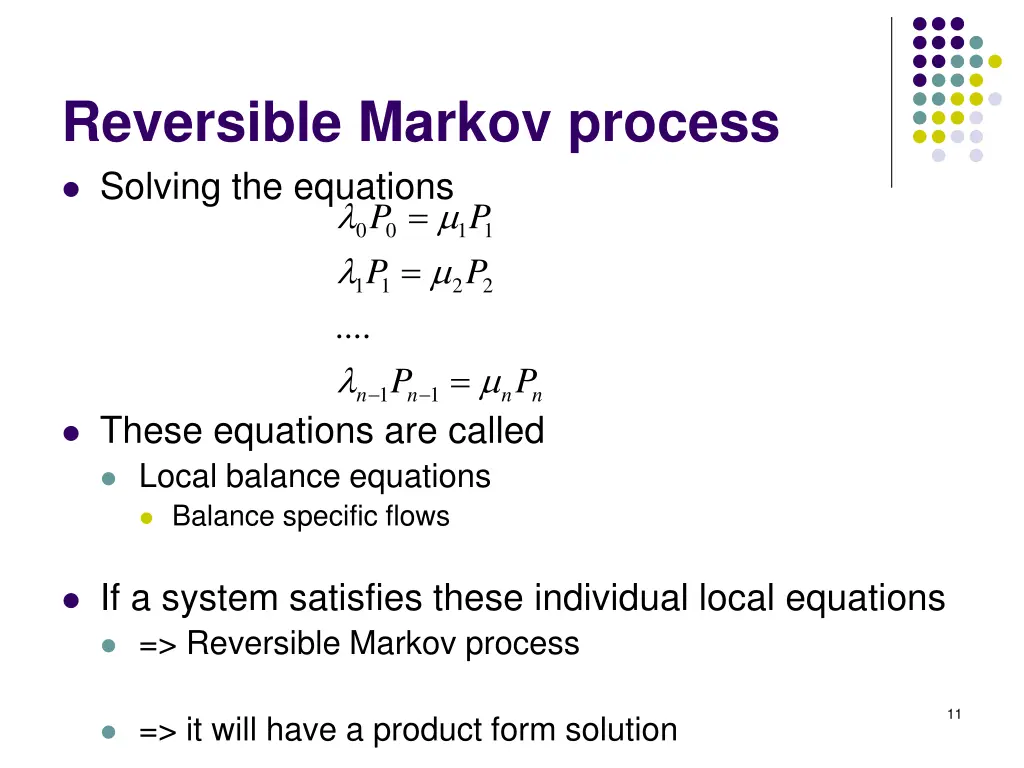 reversible markov process solving the equations
