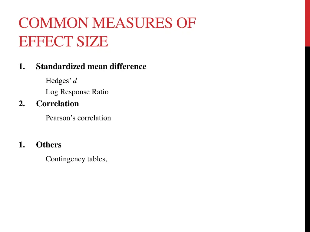 common measures of effect size