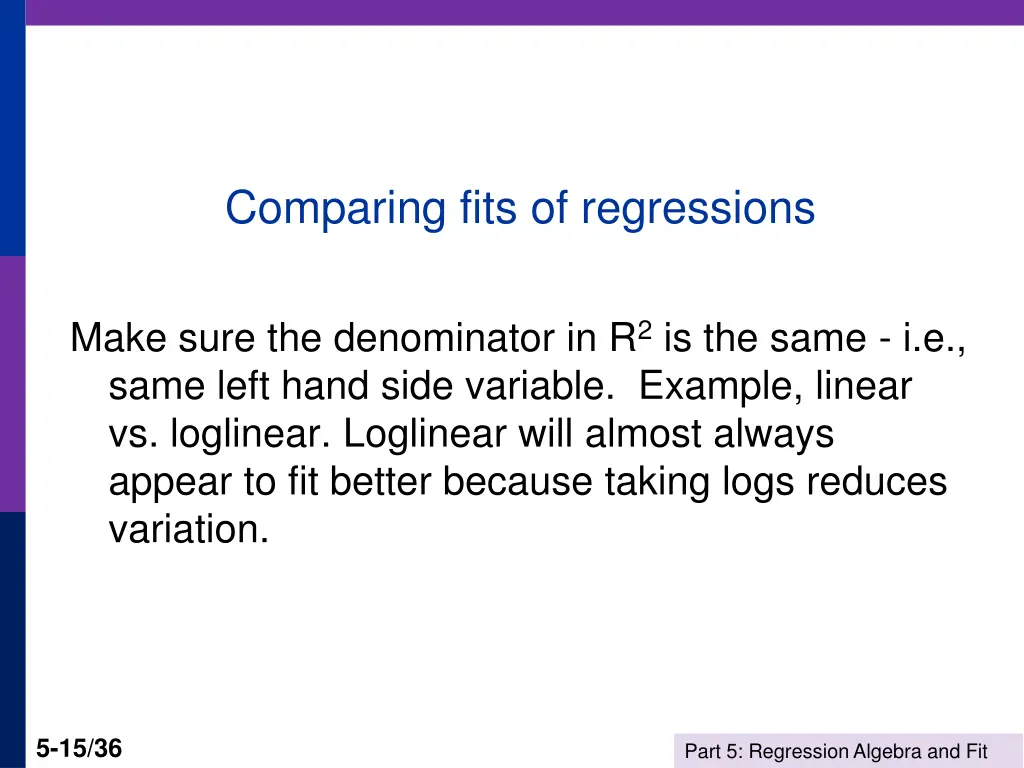 comparing fits of regressions