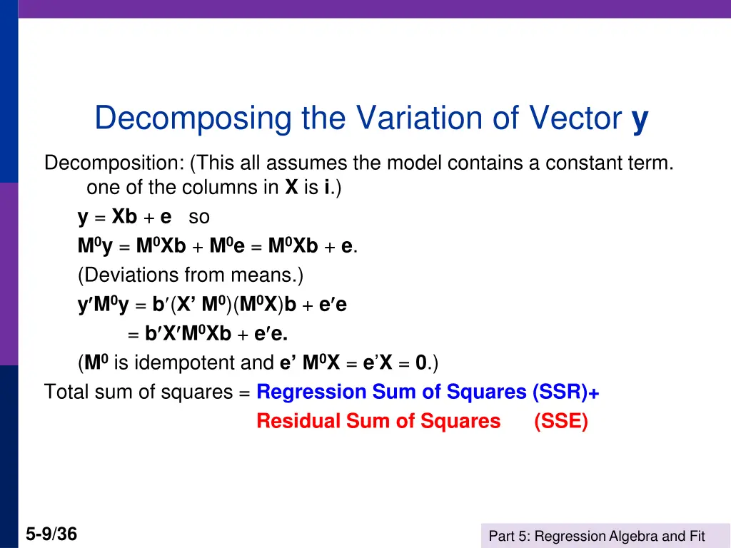 decomposing the variation of vector y