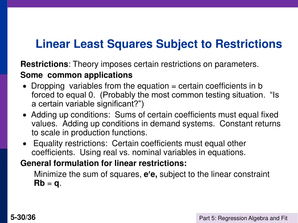 linear least squares subject to restrictions