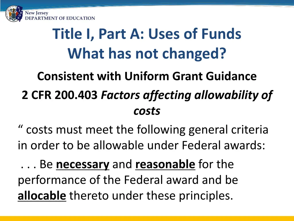 new jersey department of education title i part 1