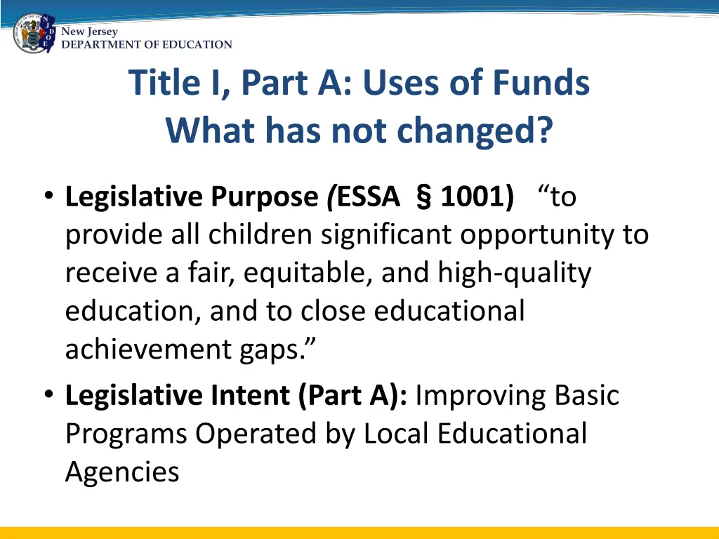 new jersey department of education title i part