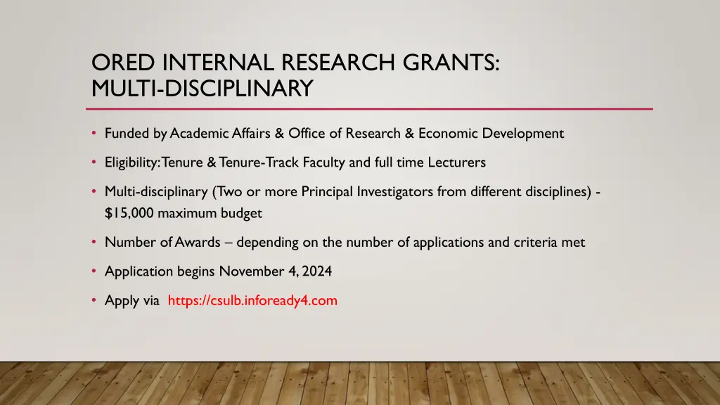 ored internal research grants multi disciplinary