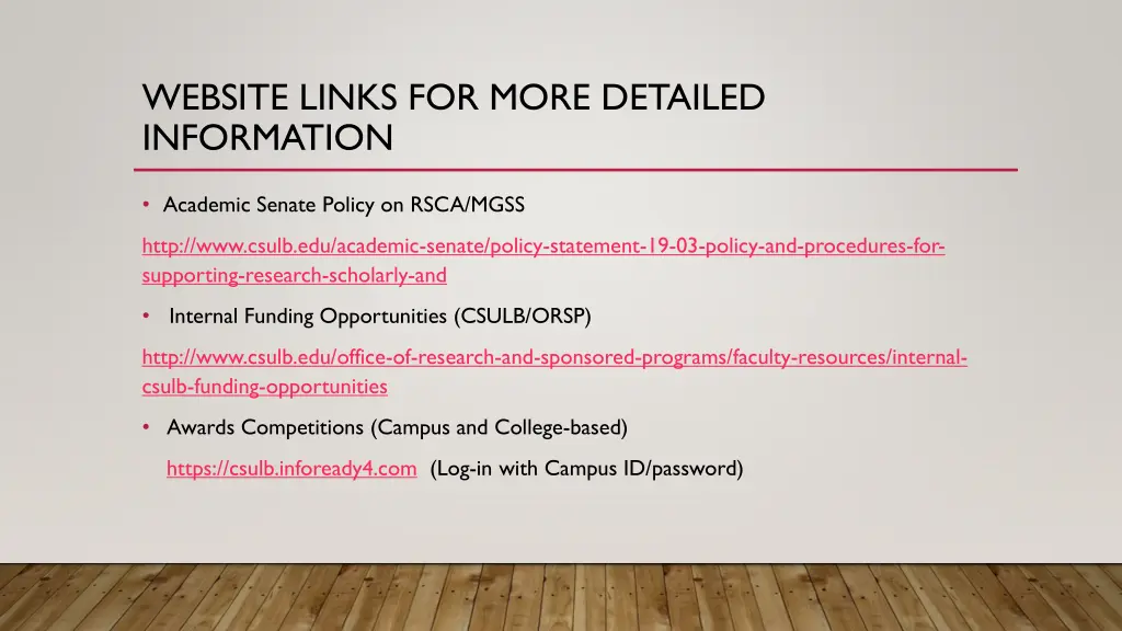 website links for more detailed information