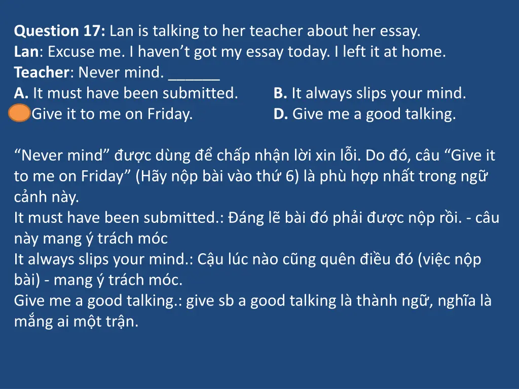 question 17 lan is talking to her teacher about