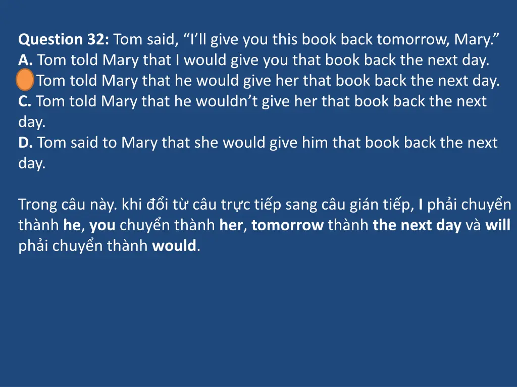 question 32 tom said i ll give you this book back