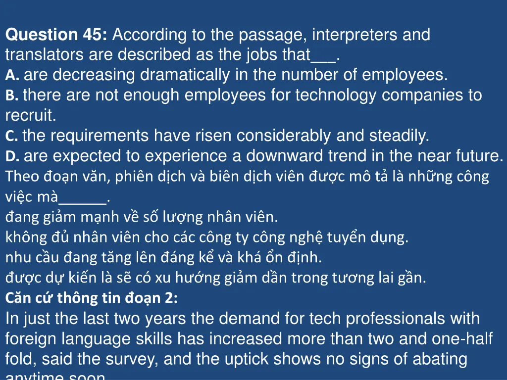 question 45 according to the passage interpreters