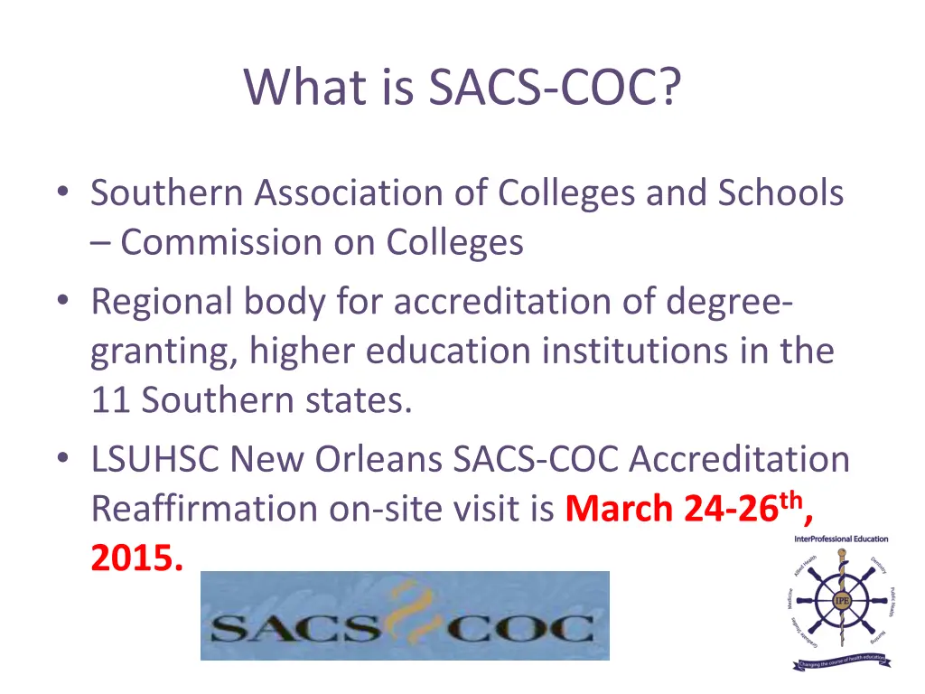 what is sacs coc