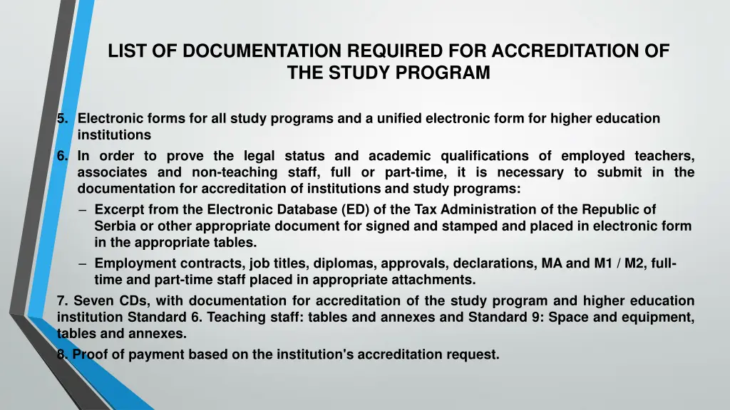 list of documentation required for accreditation 1