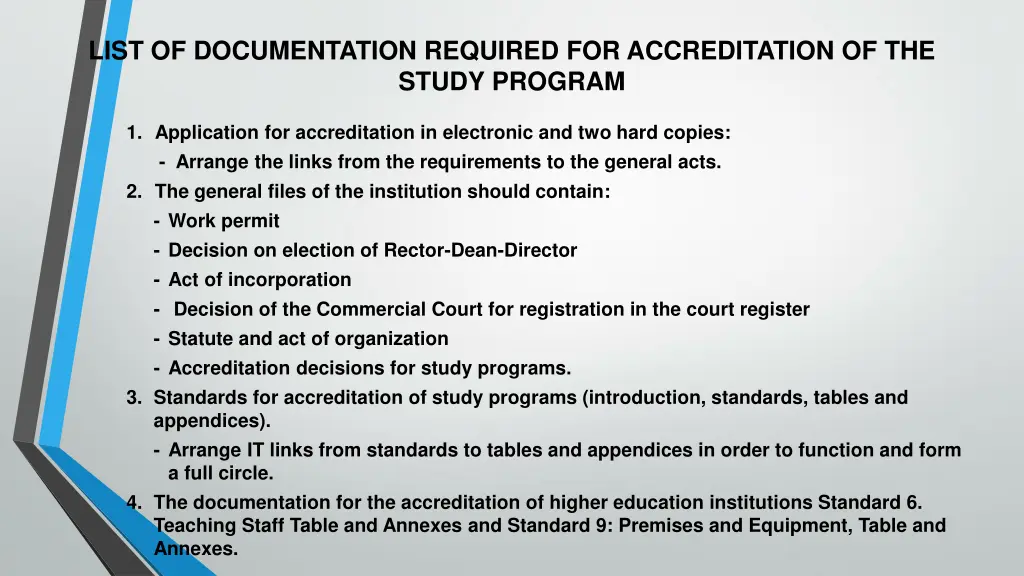 list of documentation required for accreditation