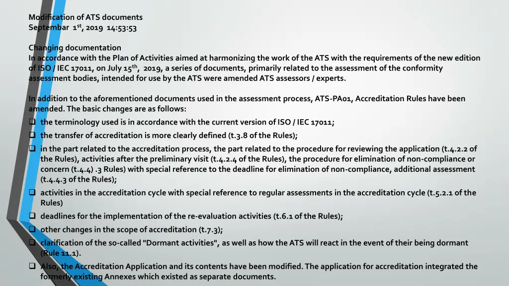modification of ats documents septembar 1 st 2019