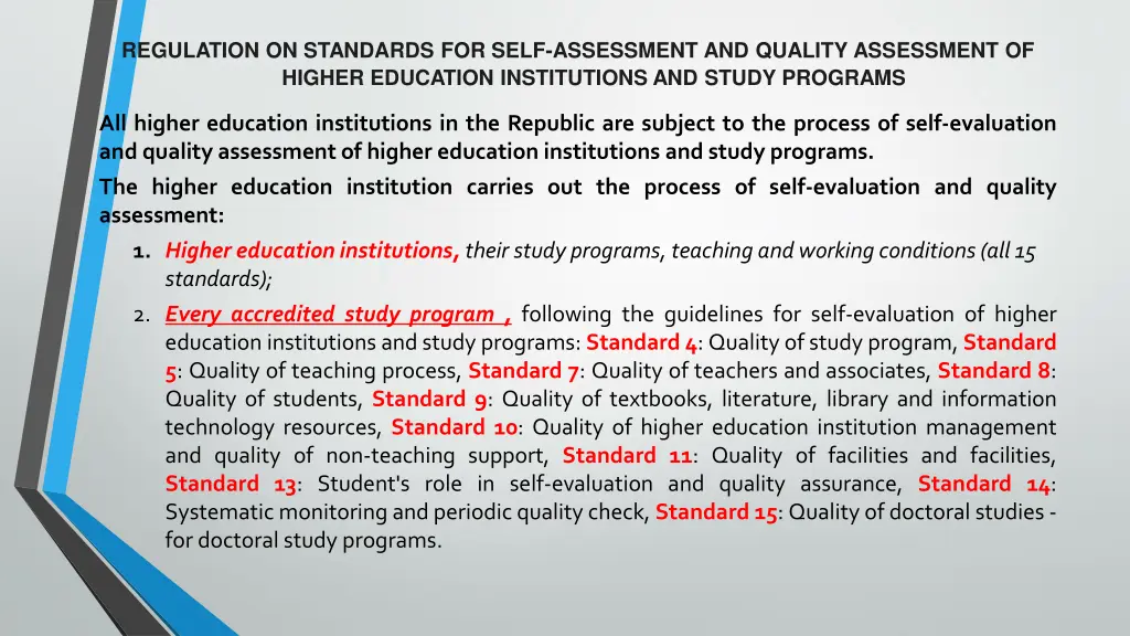 regulation on standards for self assessment 1