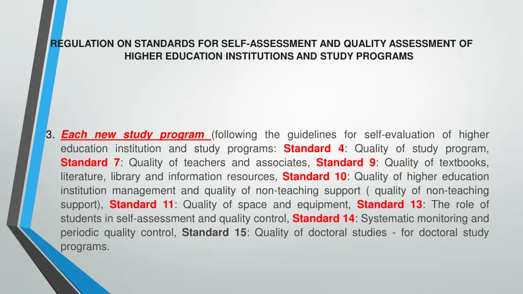 regulation on standards for self assessment 2