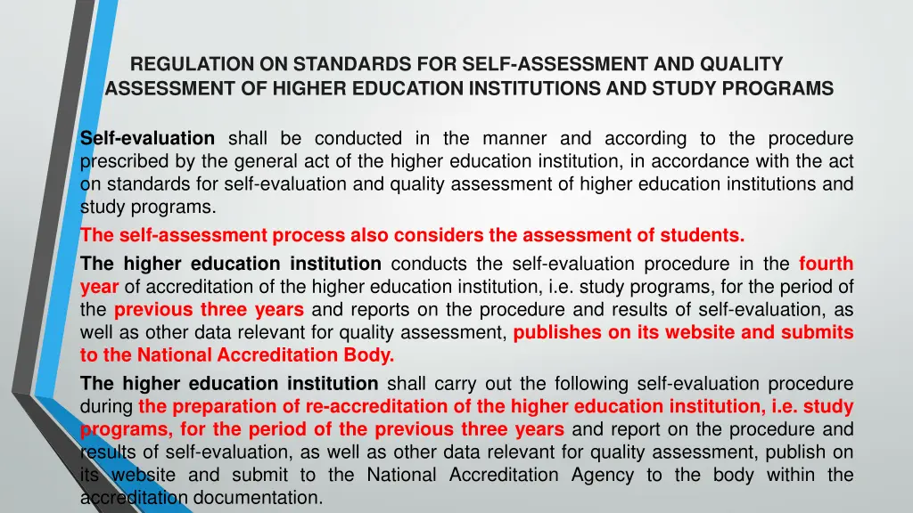 regulation on standards for self assessment 3