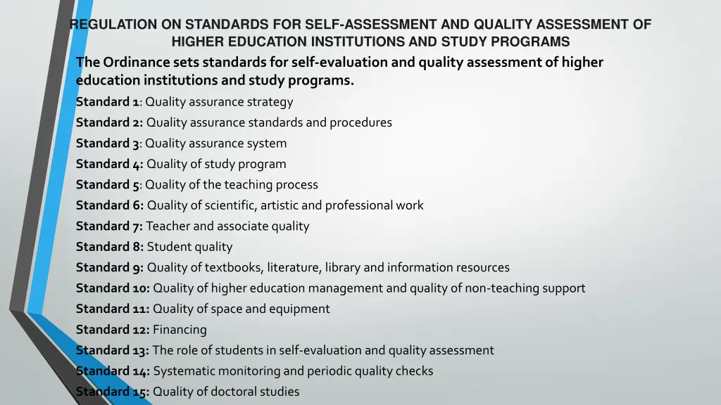 regulation on standards for self assessment