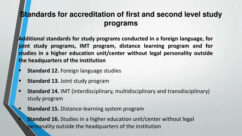 standards for accreditation of first and second 1