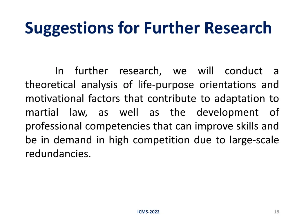 suggestions for further research