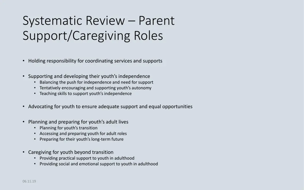 systematic review parent support caregiving roles