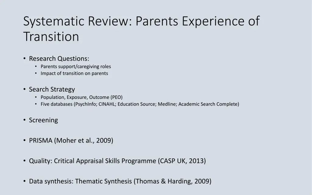 systematic review parents experience of transition
