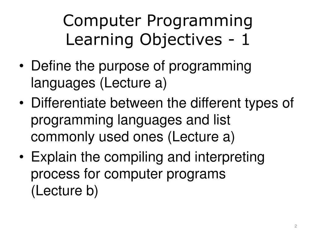 computer programming learning objectives 1