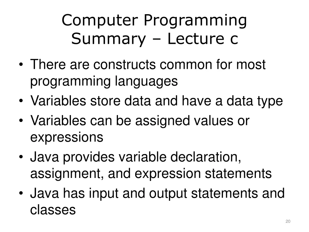 computer programming summary lecture c