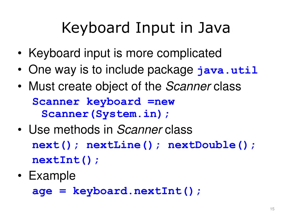 keyboard input in java
