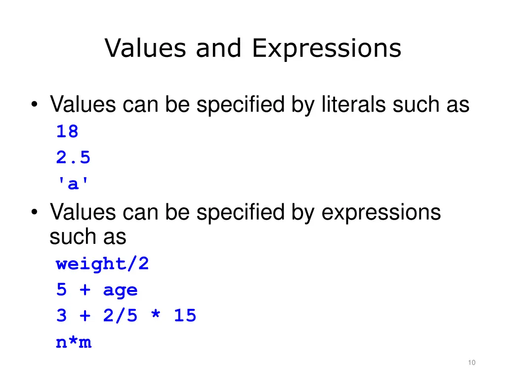 values and expressions