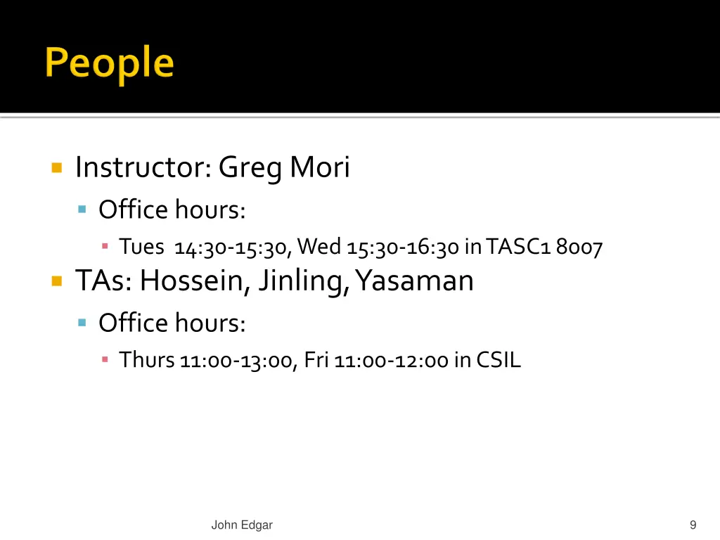 instructor greg mori office hours tues