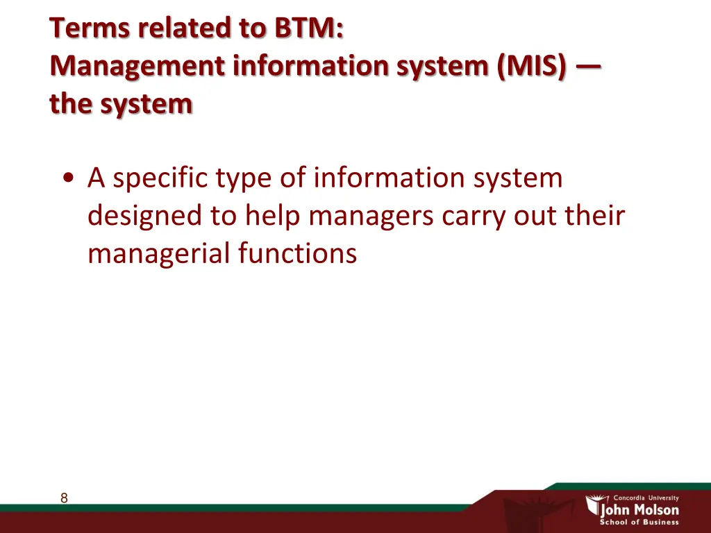terms related to btm management information