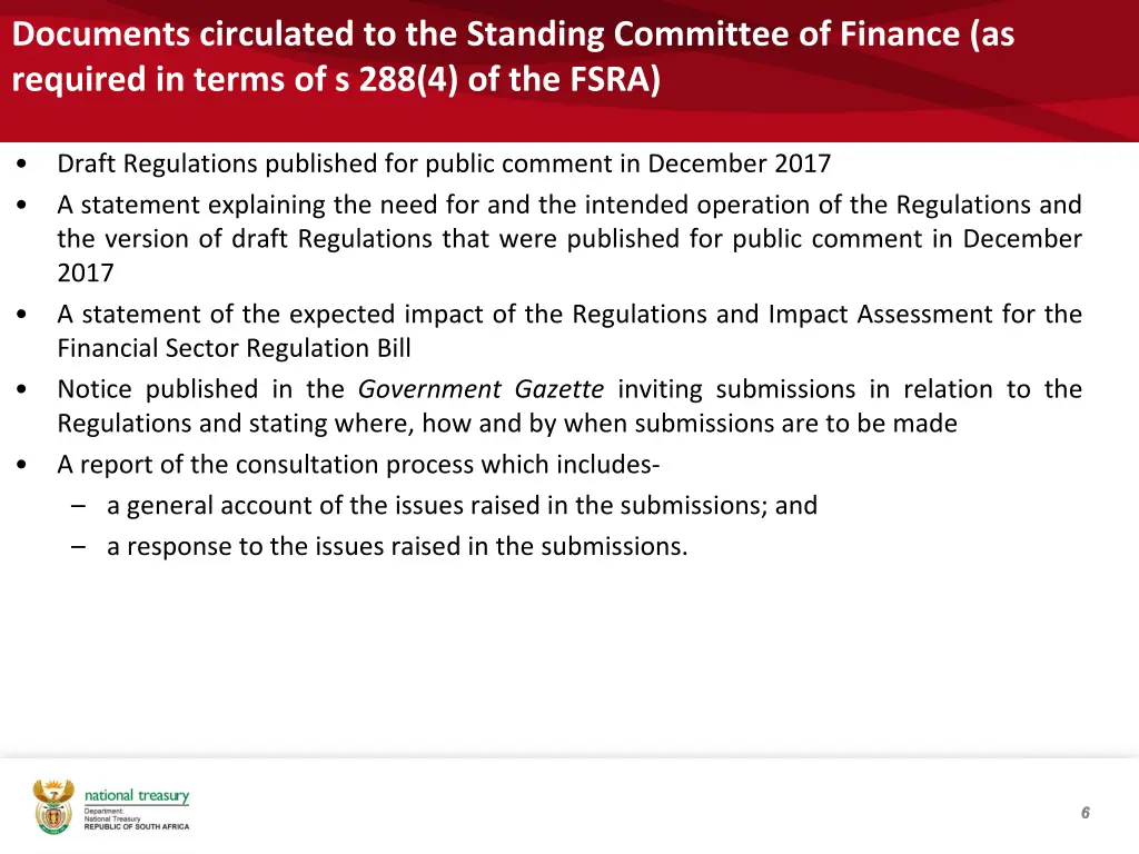 documents circulated to the standing committee