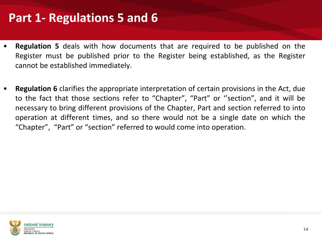 part 1 regulations 5 and 6