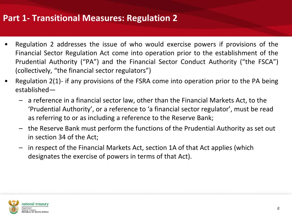 part 1 transitional measures regulation 2