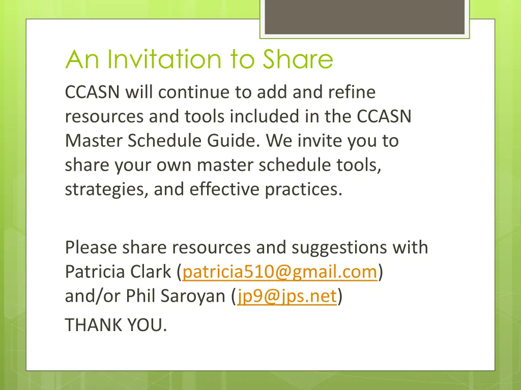 an invitation to share ccasn will continue