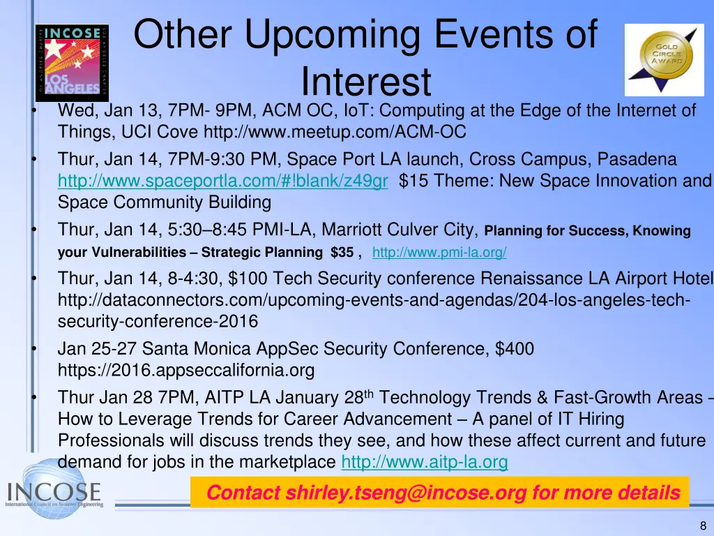 other upcoming events of interest