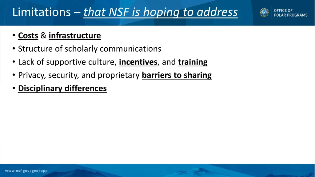 limitations that nsf is hoping to address