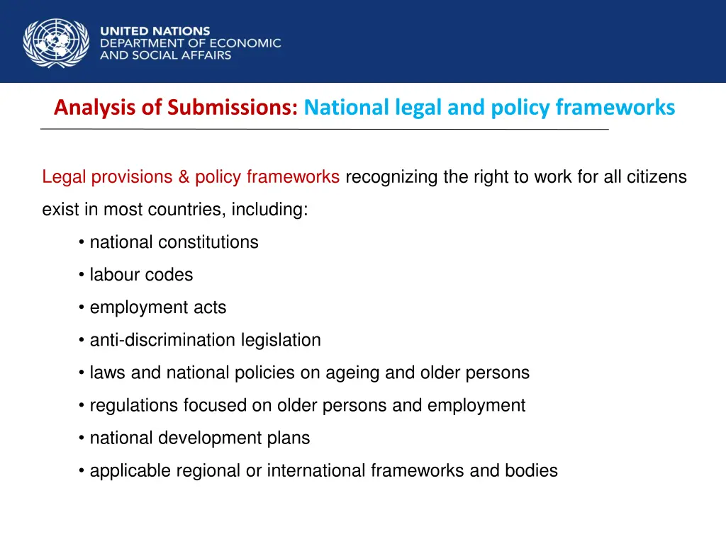 analysis of submissions national legal and policy