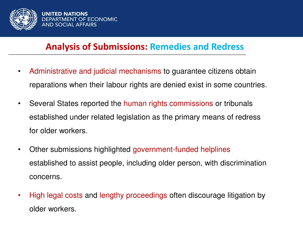analysis of submissions remedies and redress