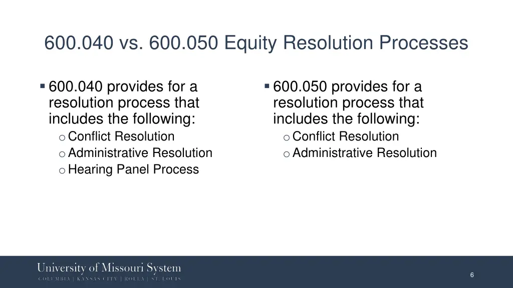 600 040 vs 600 050 equity resolution processes