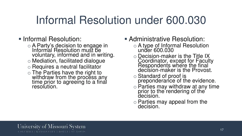informal resolution under 600 030