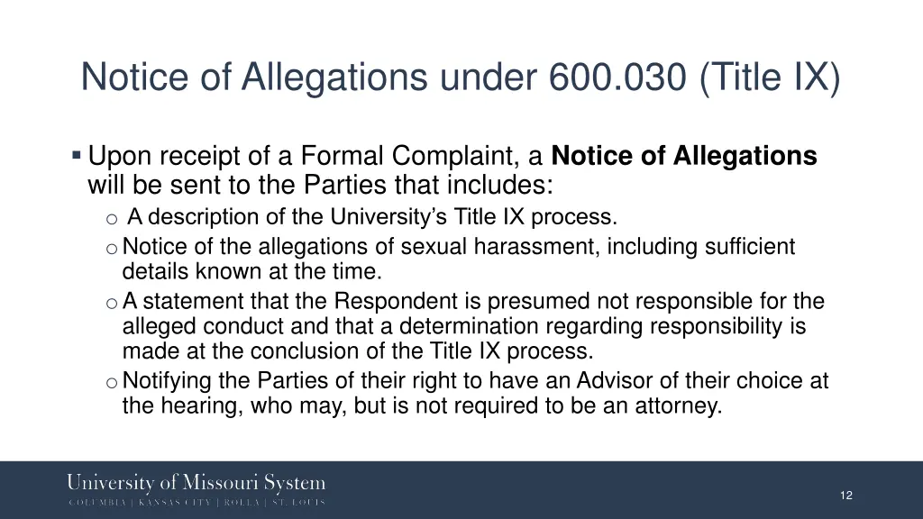 notice of allegations under 600 030 title ix