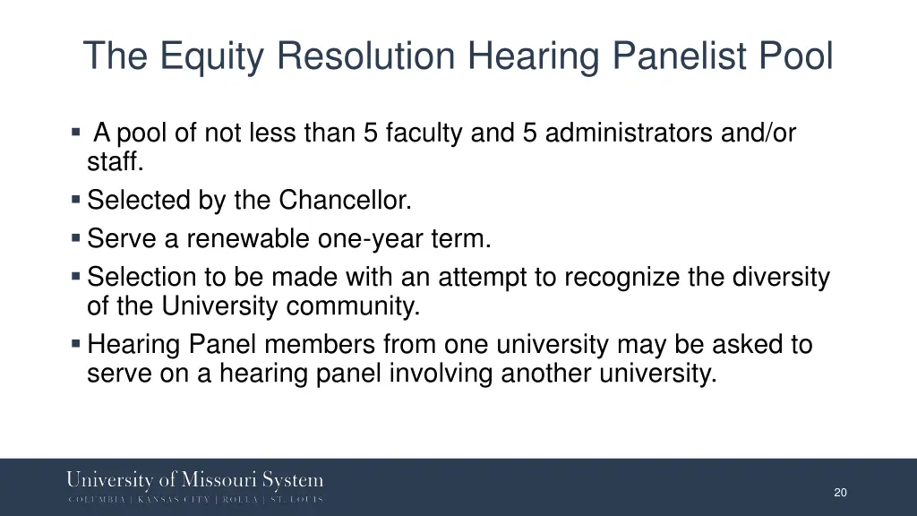 the equity resolution hearing panelist pool