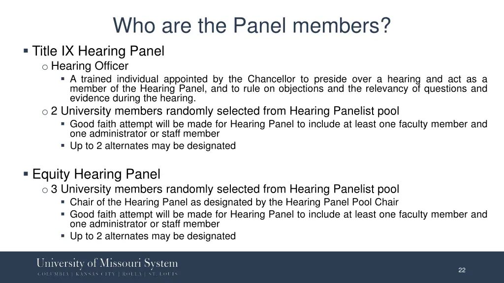 who are the panel members title ix hearing panel