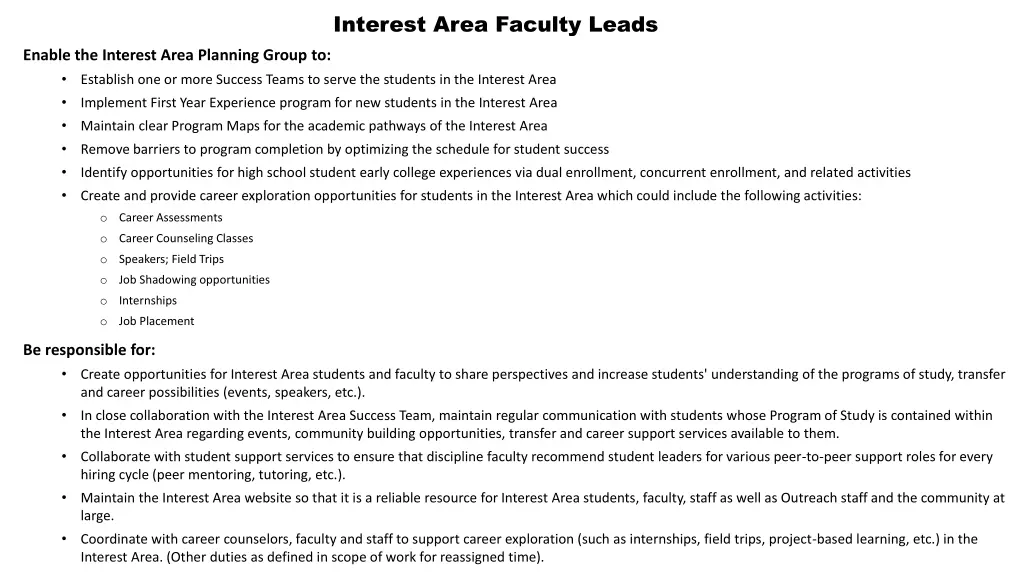 interest area faculty leads