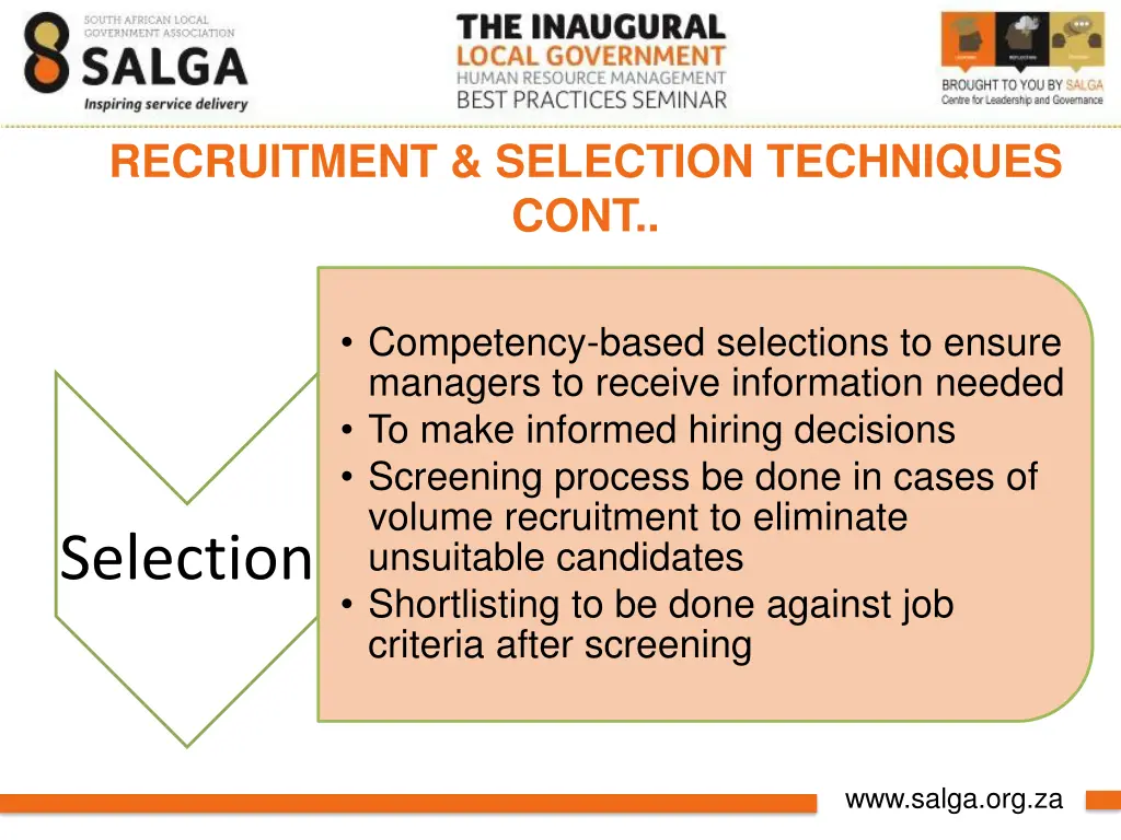 recruitment selection techniques cont