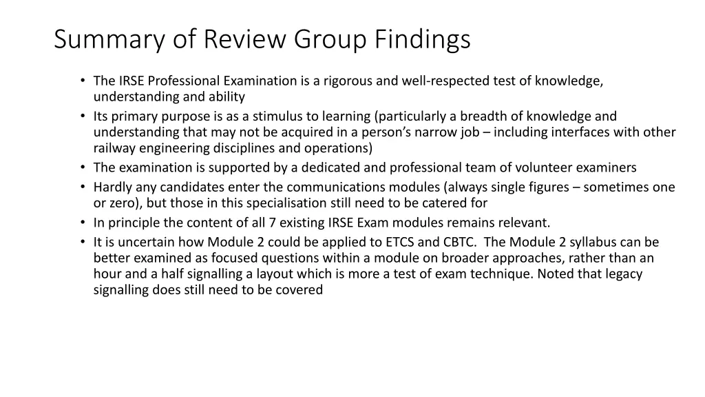 summary of review group findings