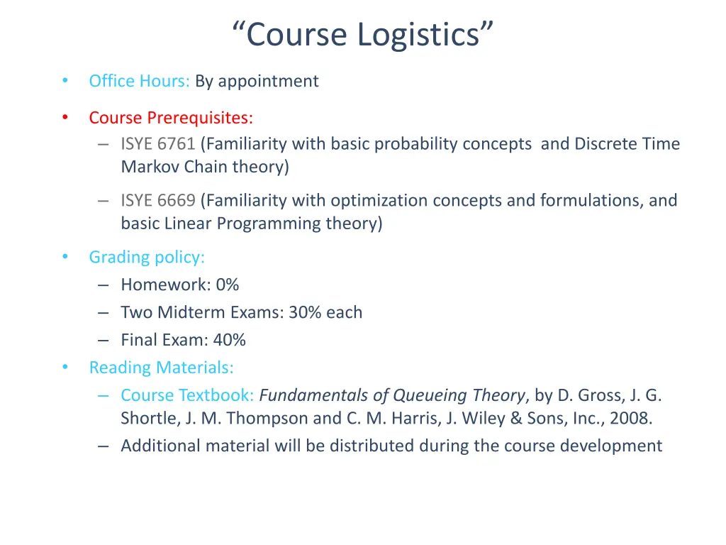 course logistics