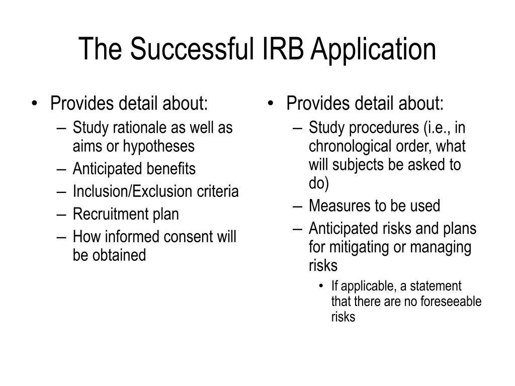 the successful irb application